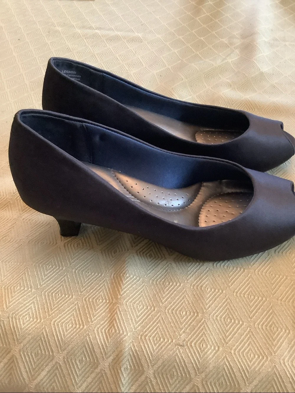 Abella Black (Navy?) Satin Peep-Toe Heels